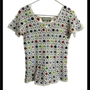 Susan Martin Floral Crochet Multicolor Shirt medium